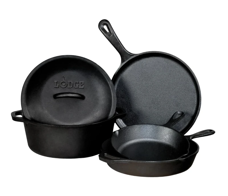 Lodge Pre-Seasoned Cast Iron 5-Piece Set - Black Kitchen Cookware