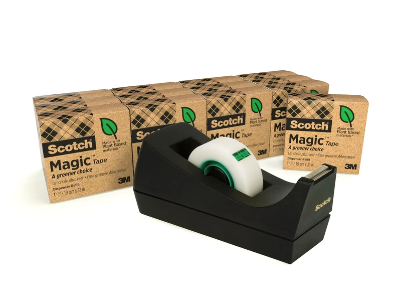 Scotch Magic Tape, Made with Plant Based Materials, 19 mm x 33 m, 14 Rolls/Pack + FREE Scotch Dispenser C38, Black - Ideal for School, Home and Office