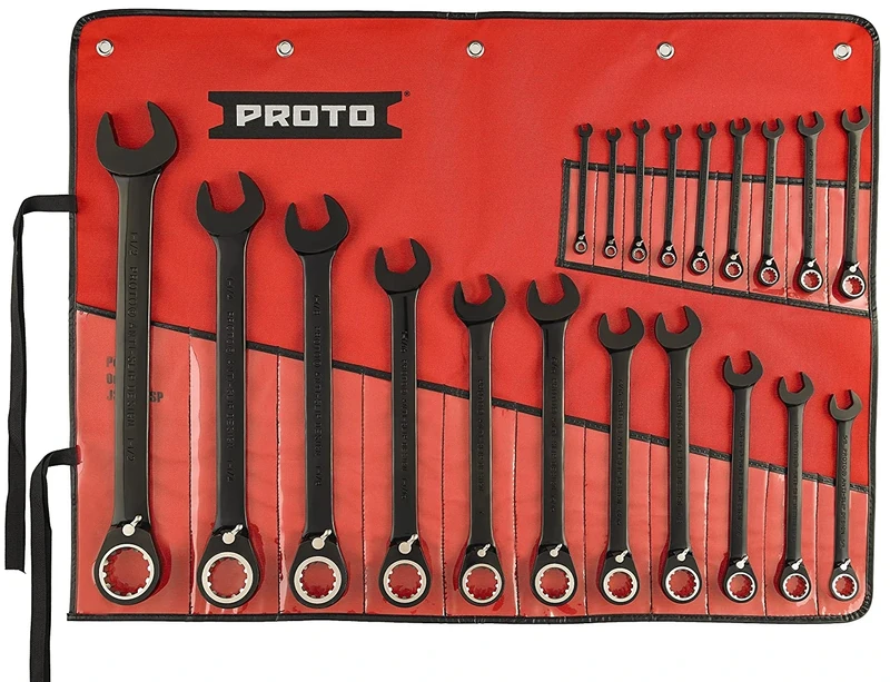20 pc BLK Chrome Reversible Combo Ratchet Wrench Set-Spline