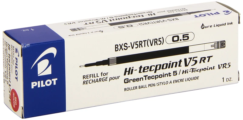 PILOT V5 RT/Greenball 0.5mm Refills - Red (Box of 12)