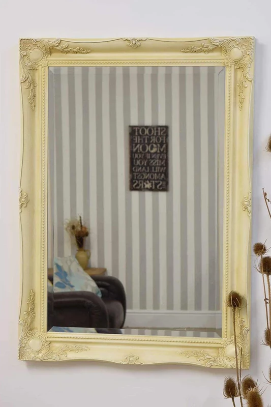 Hair and Beauty Salon Mirror Satin White complete with Premium Quality Pilkington's Glass - Large Size: 26 inches x 36 inches (65cm x 91cm)