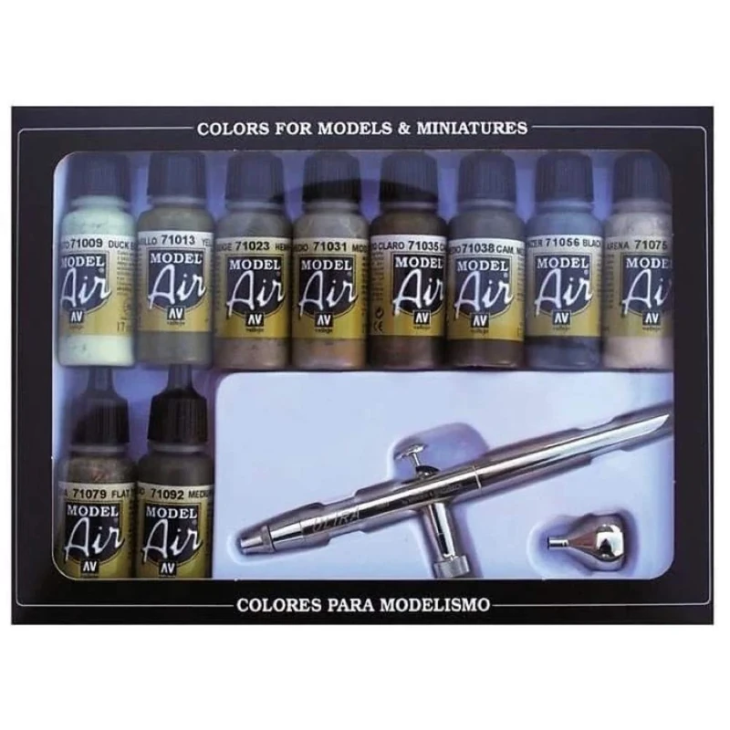 Vallejo Model Air Set Camo Colors Ultra Airbrush Set, 11 Piece Set
