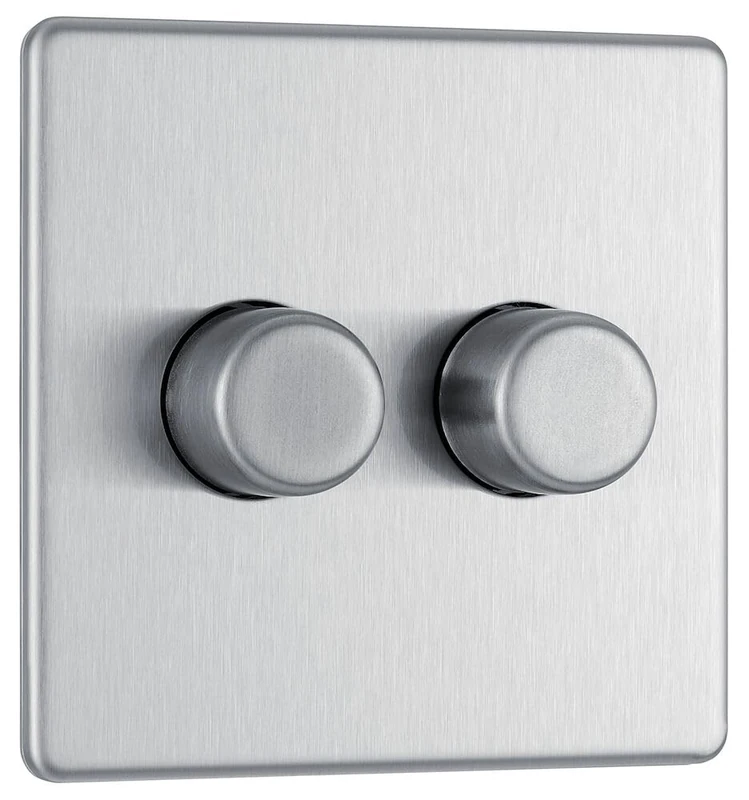 BG Electrical Intelligent Double Wall Dimmer Switch, 2 Way, Screwless Front Plate, Premium Flatplate, Brushed Steel, 200W, FBS82