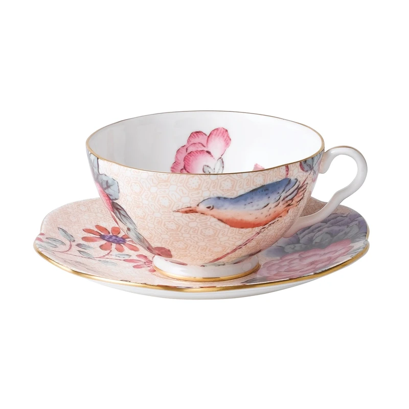 Wedgwood 5C106805130 Tea Story Cuckoo Cup & Saucer Peach 0.18ltr, Fine Bone China