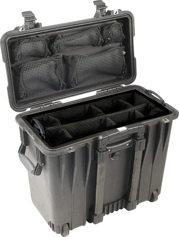 PELI 1440 Watertight Top Loader Case, IP67 Rated, 82L Capacity, Made in US, With Padded Divider Inlay, Black