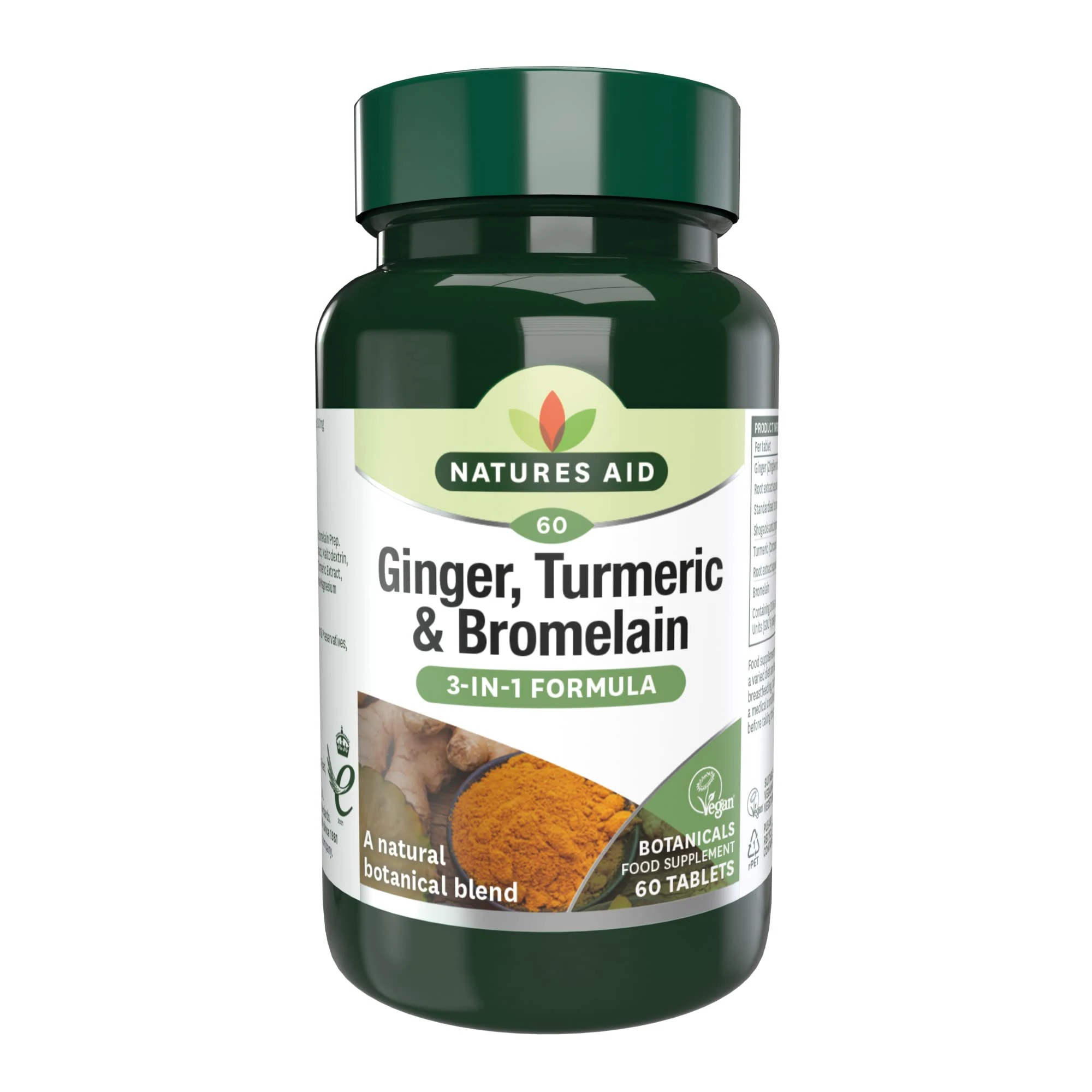 Natures Aid Ginger Turmeric & Bromelain 60 Tablets – High Strength Vegan Supplement to Support Digestion & Joint Health – Non-GMO, Gluten-Free, Natural Botanical Blend