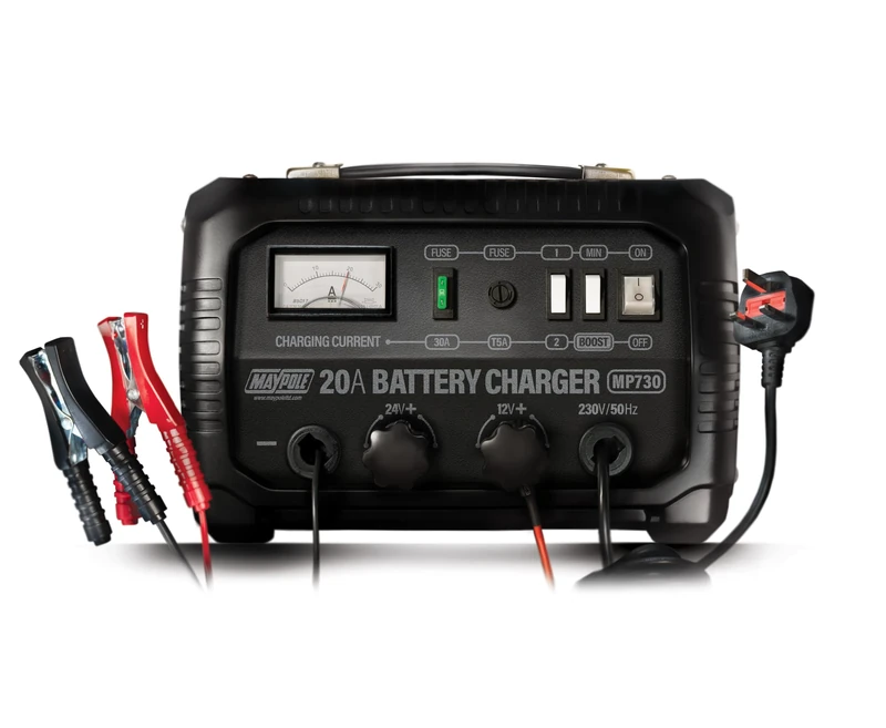 Maypole 20A Dual Voltage 12/24V Metal Cased Car Battery Charger Lead Acid AGM Built in Safety Features