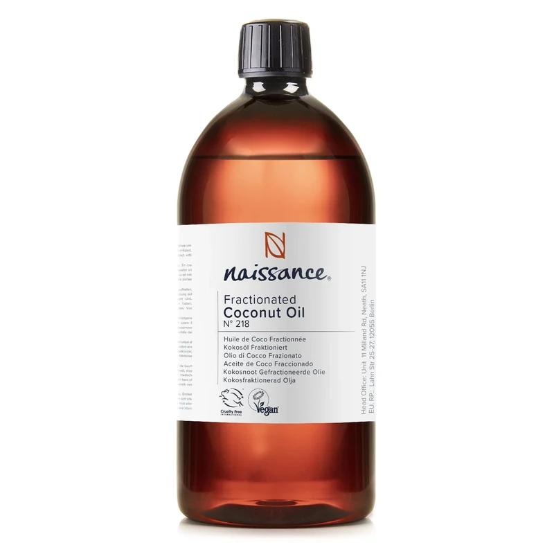 Naissance Liquid Fractionated Coconut Oil (No. 218) - 870ml - 100% Pure Natural for Skin, Hair, Lip Gloss, DIY Beauty Recipes, Aromatherapy, Massage, Cuticules - Cruelty Free, Vegan