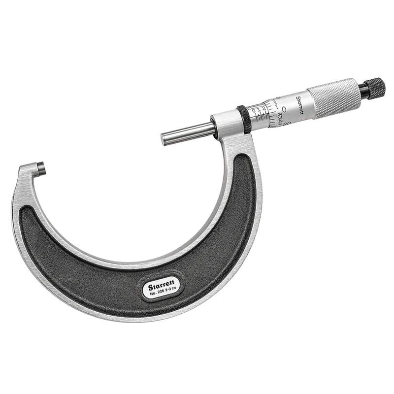 Starrett T226XRL-3 Outside Micrometer, Ratchet Thimble, Carbide Anvil, 2-3"