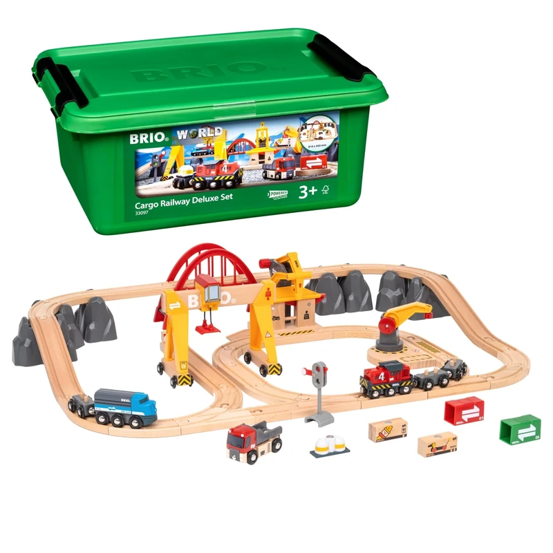 BRIO World Deluxe Cargo Wooden Railway Train Set for Children Age 3 Years Up