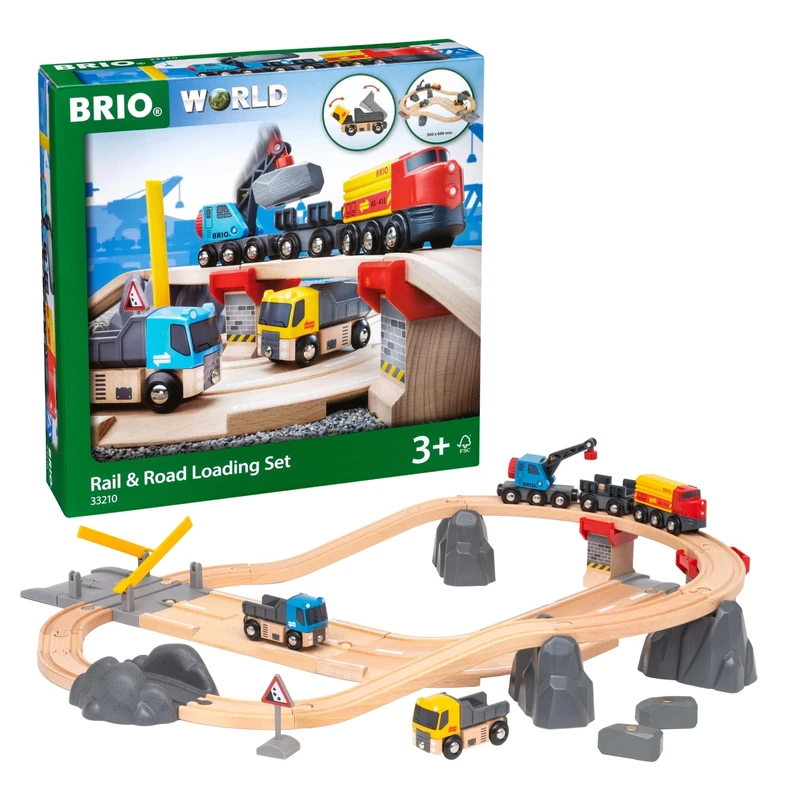 BRIO World Rail and Road Loading Train Set for Kids Age 3 Years Up - Wooden Railway Accessories and Add Ons