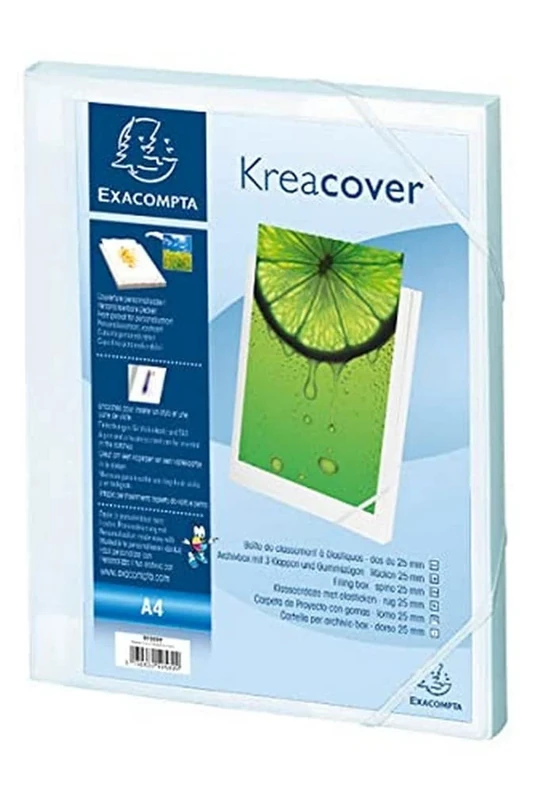 Exacompta - Ref. 59589E - Set of 17 filing boxes with Kreacover rubber bands - in polypropylene - back 2.5 cm - dimensions 25 x 33 cm - for A4 format - color white - delivered assembled