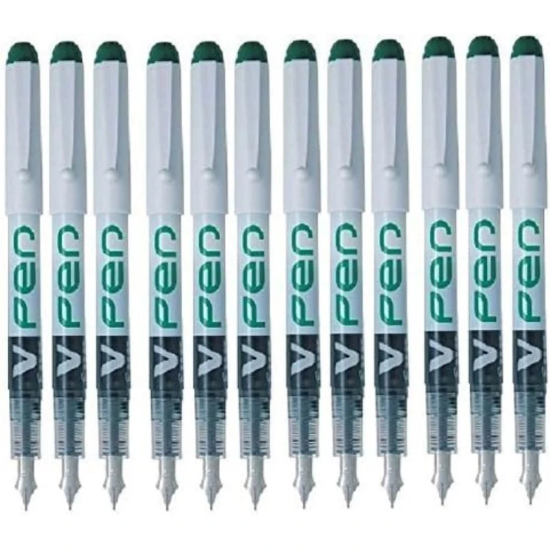 Pilot V Pen Disposable Fountain Pen - Green, Box of 12