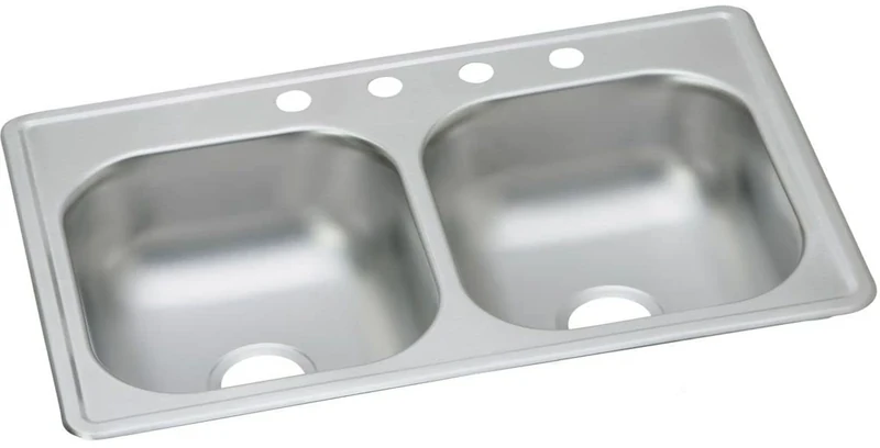 Elkay DSE233194 Dayton Elite 20 Gauge 33" x 19" x 8" Double Bowl Top Mount Kitchen Sink, 4 Faucet Holes, Satin Stainless Steel, 33 x 19 x 8