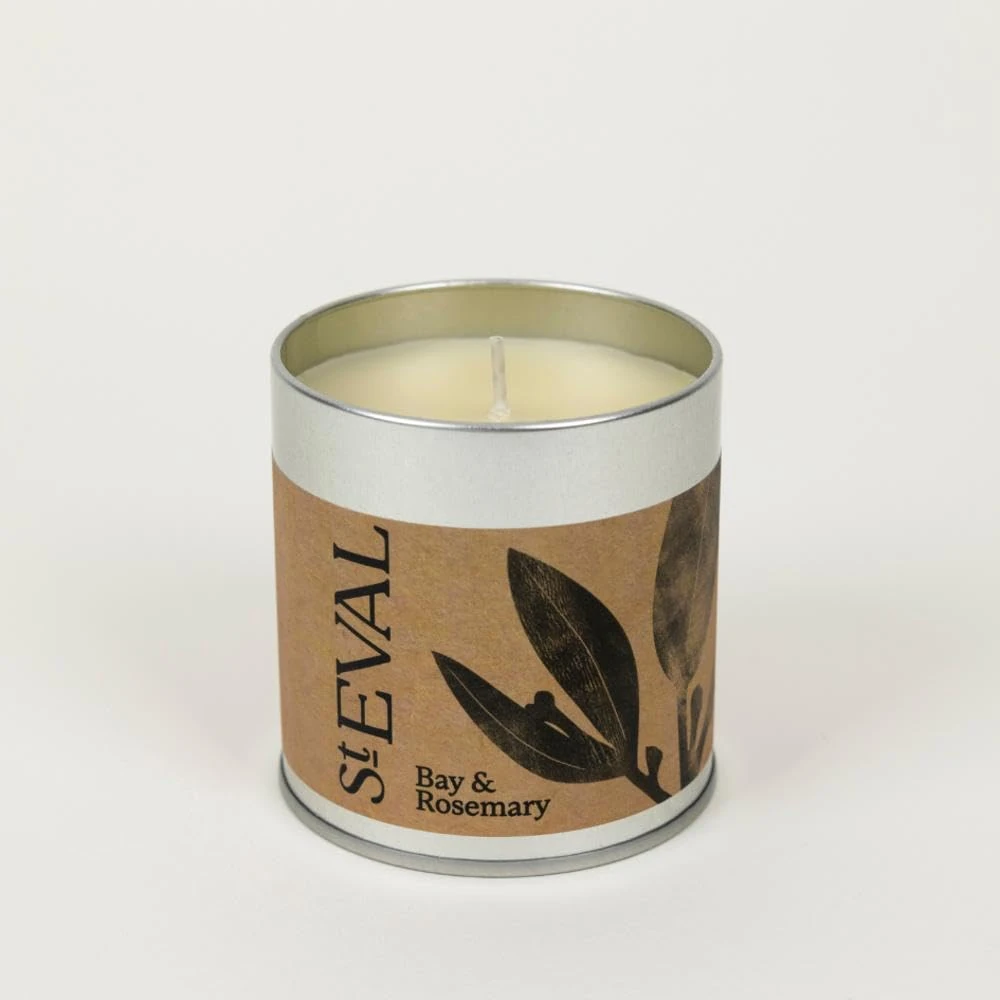 St. Eval Bay & Rosemary Scented Tin Candle - Wax - Refreshing Fragrance - Refreshing Blend of Cool Bay Leaf and Herbal Rosemary - Made in Cornwall