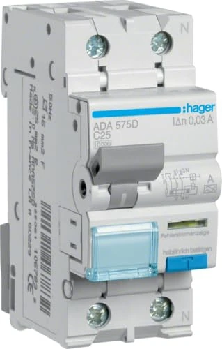 Hager ADA575D FI Circuit Breaker 2-Pin 25A 0.03A 240V