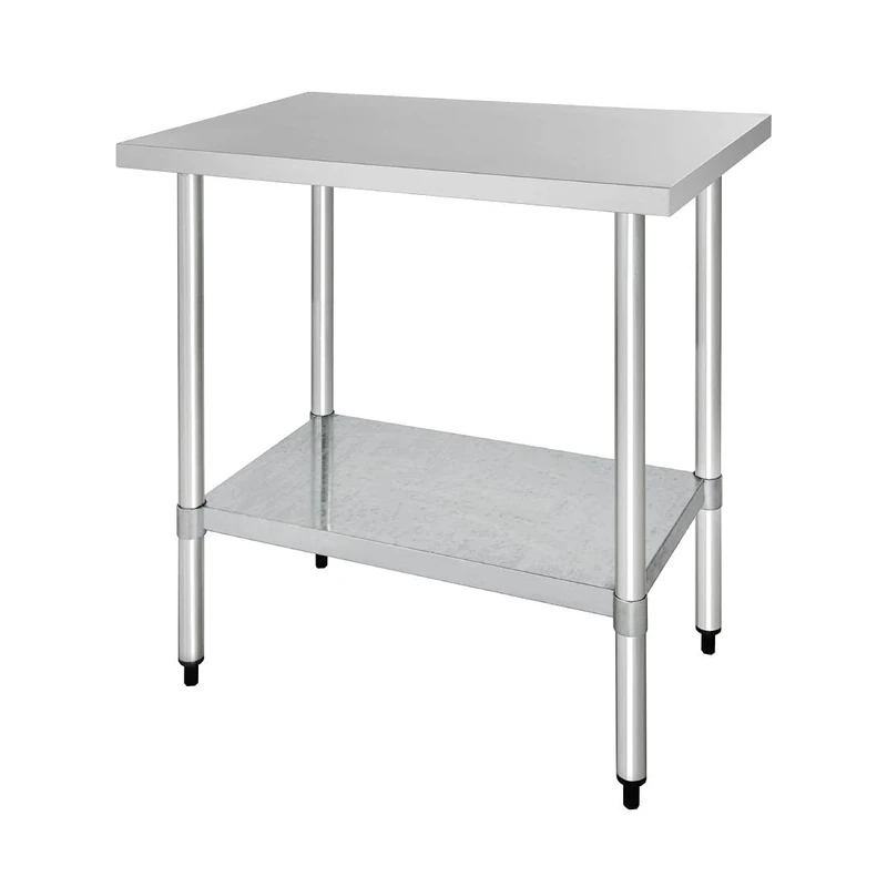 Vogue Stainless Steel Prep Table 900 mm, Polished Stainless Steel, Size: 900(H) x 900(W) x 600(D)mm, Height Adjustable Under Shelf, Max Load 300 kg, Self Assembly, T375