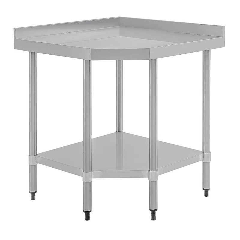 Vogue Stainless Steel Corner Table 600 mm, Polished Stainless Steel, Size: 960(H) x 800(W) x 600(D)mm, With Galvanised Undershelf, Fixings Included, CB907