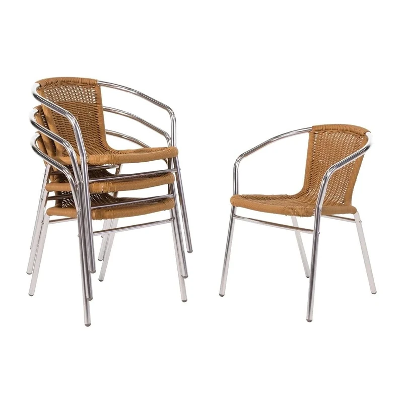 Bolero Aluminium and Natural Wicker Chairs - Easy Wipe, Lightweight Furniture with Non-Marking Foot & Rust Resistance - 735mmx530mmx580mm