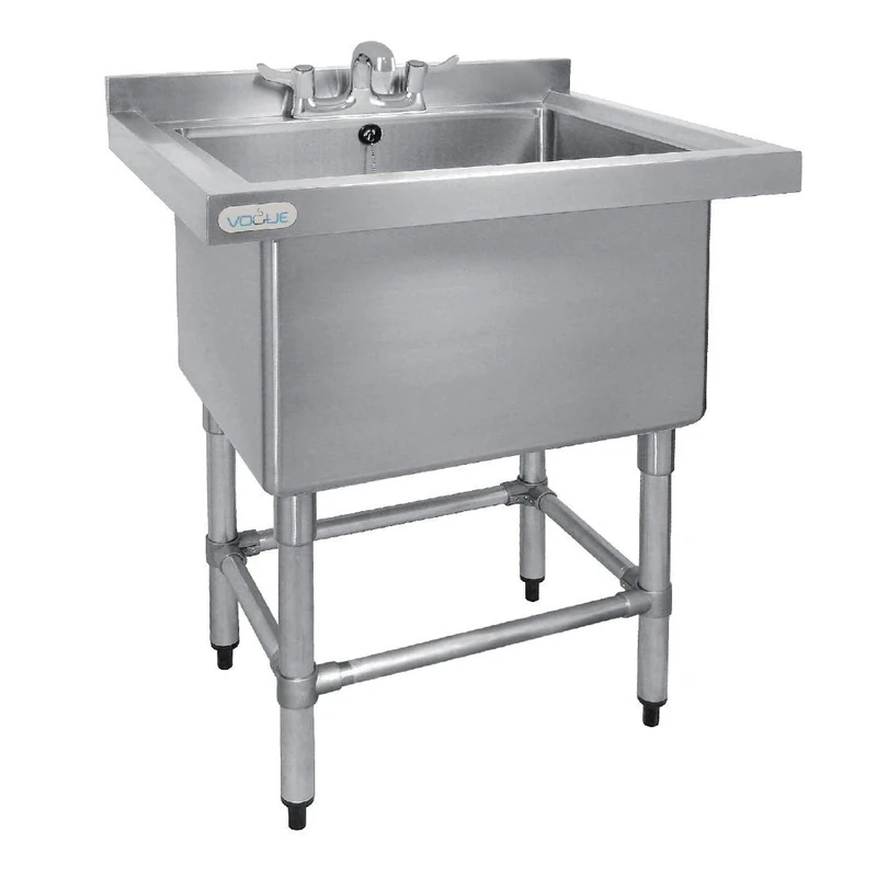 Vogue Deep Pot Sink with Upstand at Rear, Stainless Steel, Size: 900(H) x 770(W) x 600(D)mm, Capacity: 100 Litre, Deep Utility Catering Sink with Stand and Shelf, Commercial and Home Use, CE141