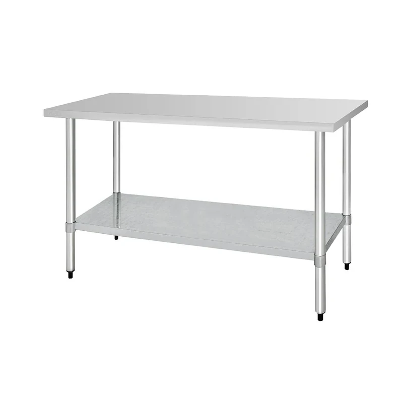 Vogue Stainless Steel Prep Table 1800 mm, Polished Stainless Steel, Size: 900(H) x 1800(W) x 600(D)mm, Height Adjustable Under Shelf, Max Load 500 kg, Self Assembly, T378