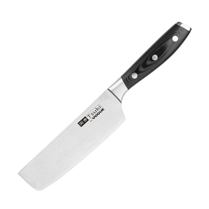 Vogue Tsuki Series 7 Vegetable Chopping Slicer Knife Black 17.2cm - Damascus Steel for a Sharp and Durable Blade CF840