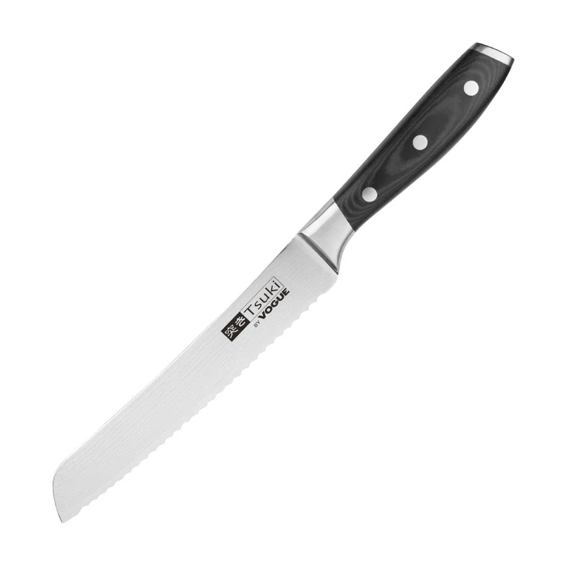 Vogue Tsuki Series 7 Bread Knife Black 19.6cm - Damascus Steel for a Sharp and Durable Serrated Blade CF842