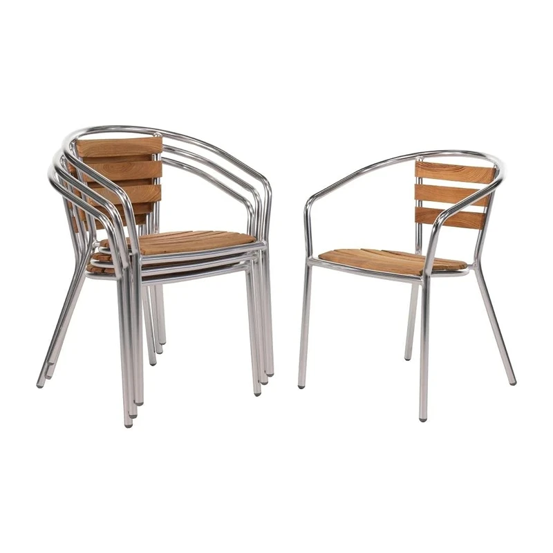 Bolero Aluminium and Ash Chairs - Stackable Design with Rust Resistance & Non Slip Feet - Best Furniture for Indoor & Outdoor Use - Pack of 4