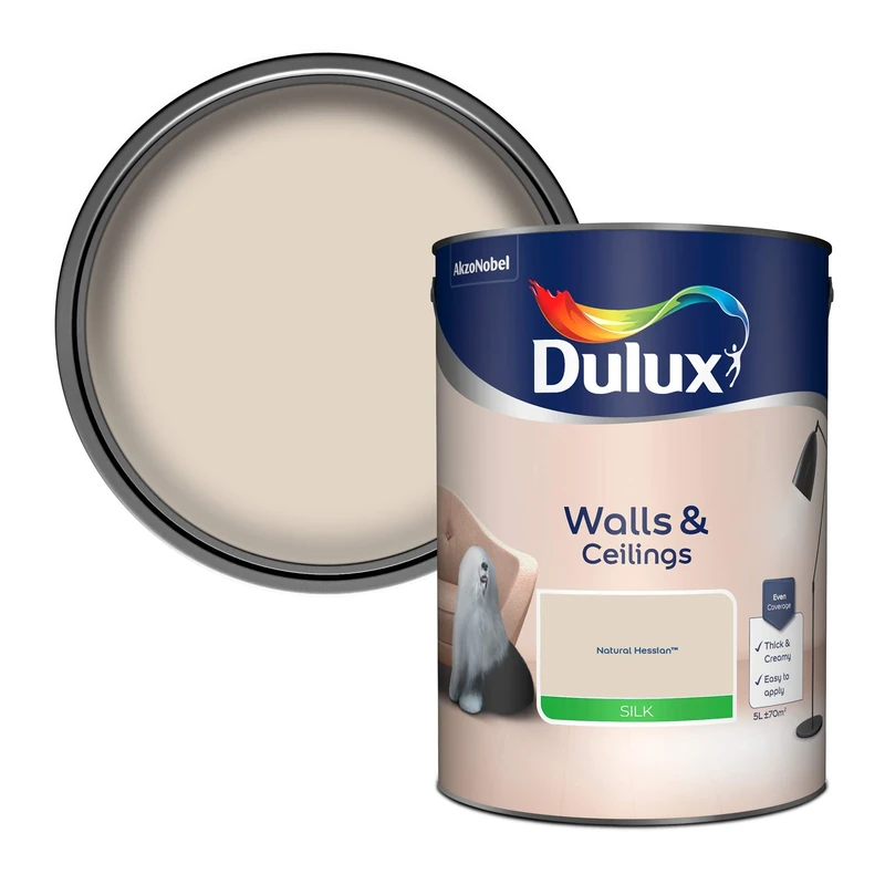Dulux Silk Emulsion Paint For Walls And Ceilings - Natural Hessian 5L