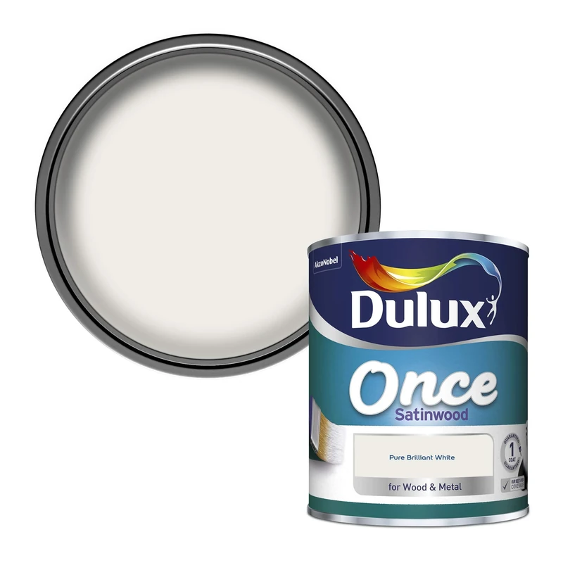 Dulux Once Satinwood 750ml Pure Brilliant White Paint - One Coat