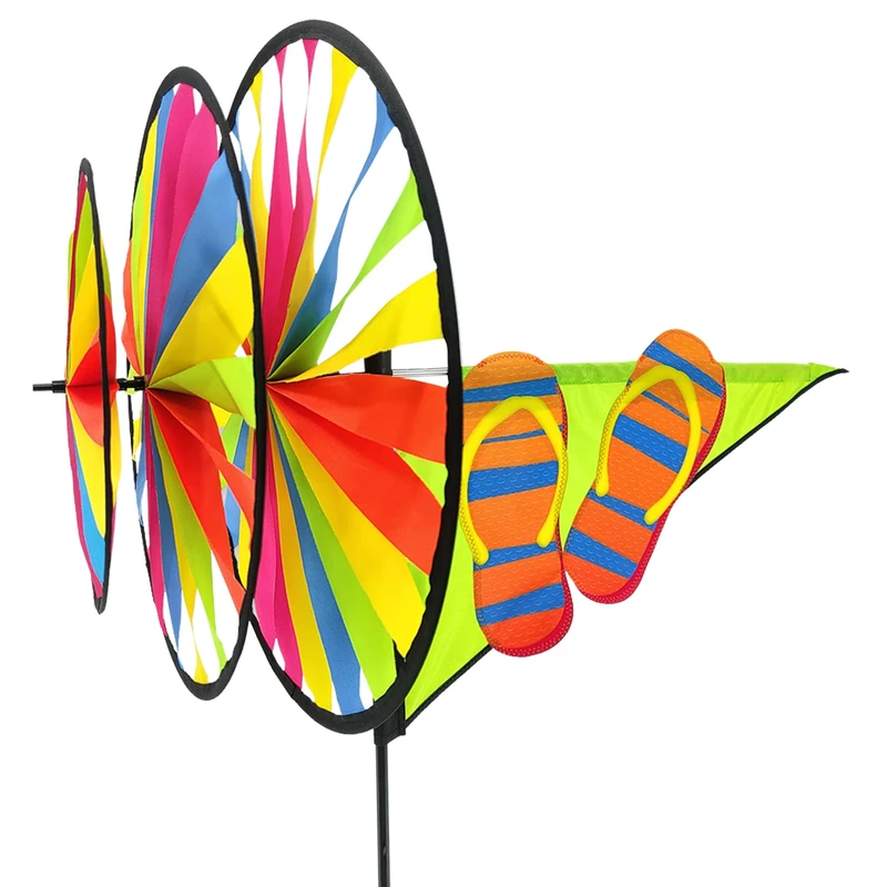 Premier Kites Triple Spinner Flip Flops – Eye-Catching Summer Garden Spinner with Colorful Triple Wheels, Durable Weather-Resistant Fabric, Easy Assembly, Outdoor Décor for Patios, Beach & Poolside