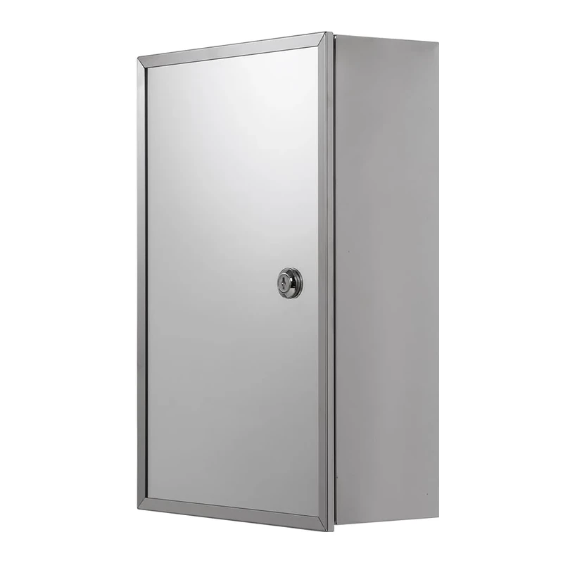 Croydex Trent Lockable Medicine Cabinet - Mirrored Door Medication Cabinet, Fixed Internal Shelf, Polished Stainless Steel, Easy Installation with Included Fixings and Keys, Pre-assembled, 13x25x40cm
