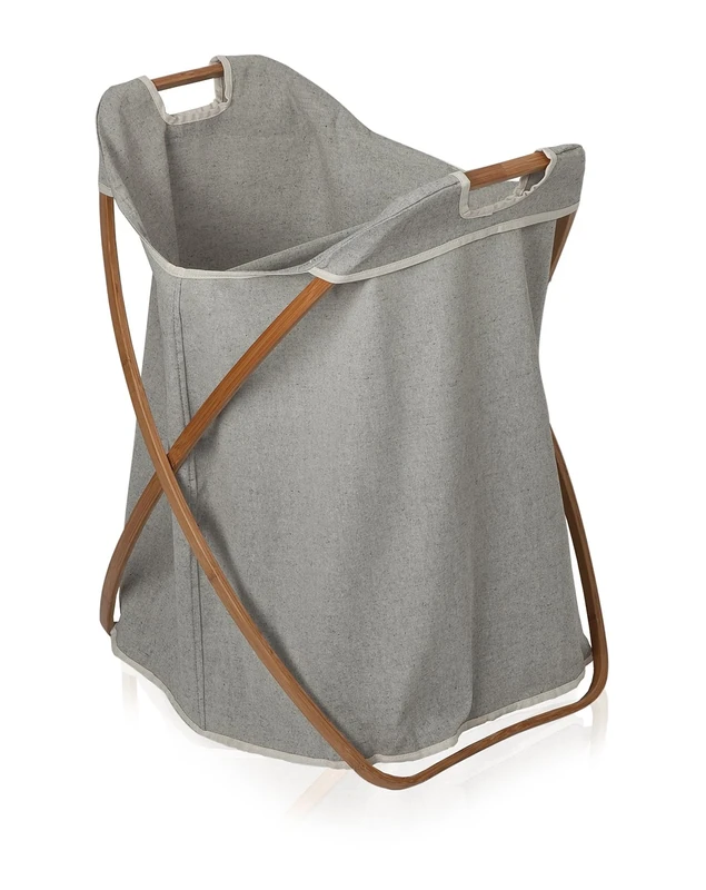 Möve Bamboo foldable laundry basket, split 56 x 51 x 66 cm made of bamboo with canvas, grey