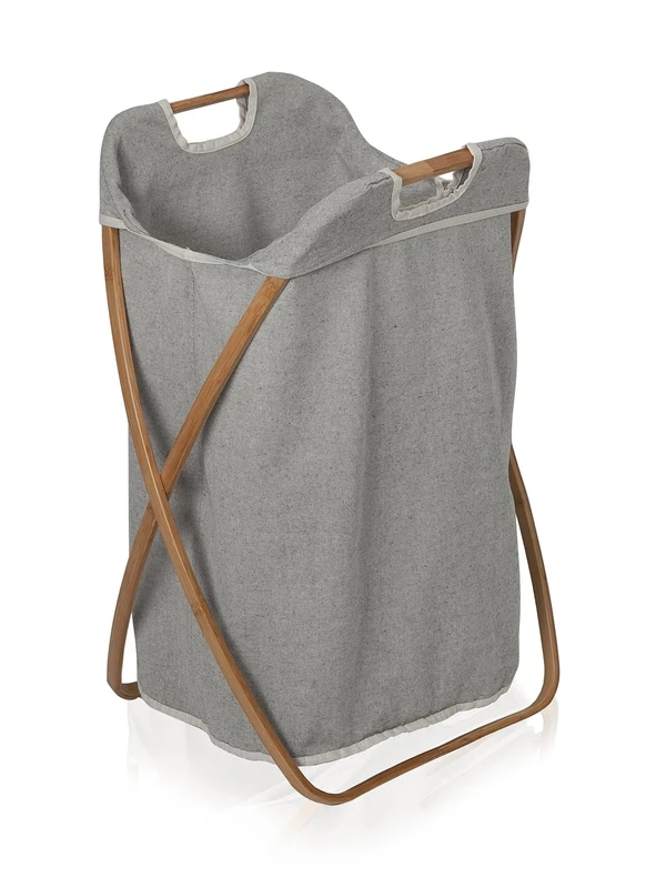 Möve Bamboo foldable laundry basket 39 x 46 x 66 cm made of bamboo with canvas, grey