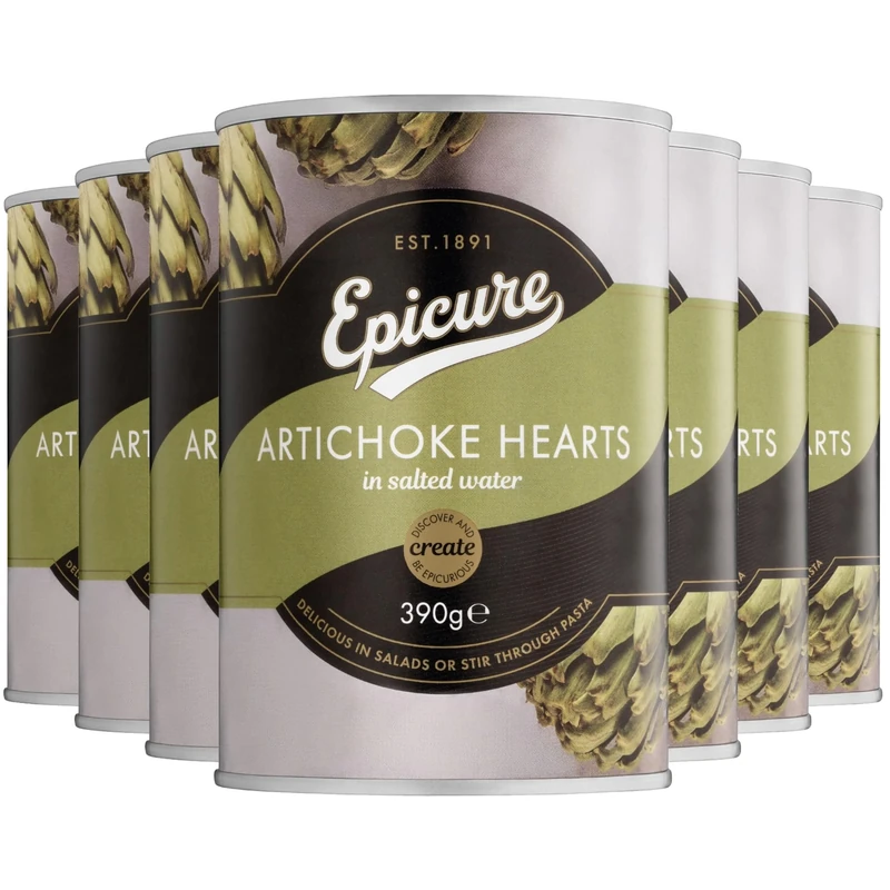 Epicure Tinned Artichoke Hearts in Salted Water, Perfect for Delicious Salads and Stir Through Pasta, 390 g (Pack of 12)