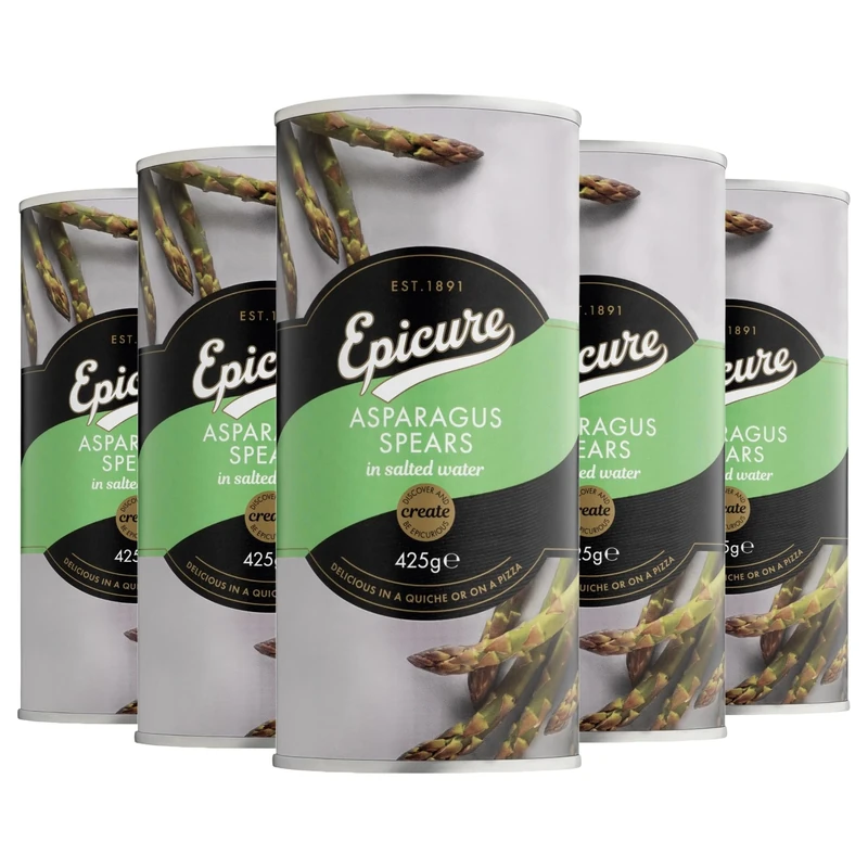 Epicure Tinned Green Asparagus Spears, Delicious Quiche and Pizza Ingredients, 425 g (Pack of 12)