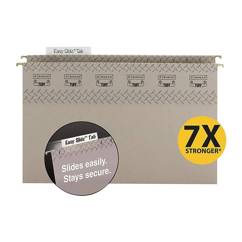 Smead TUFF Extra Capacity Box Bottom Hanging Folder, 2" Expansion, 1/3-Cut Easy Slide Tab, Legal Size, Steel Gray, 18 per Box (64340)