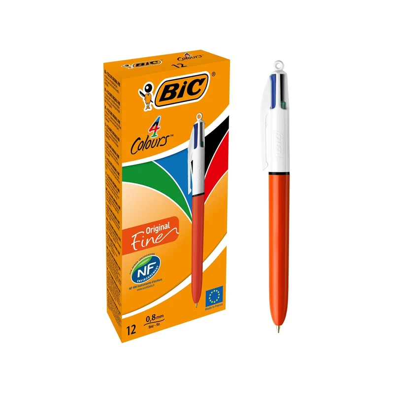 BIC - Refillable Ballpoint - Retractable Fine Point Four Ink Colours - Plastic Body - Set of 12