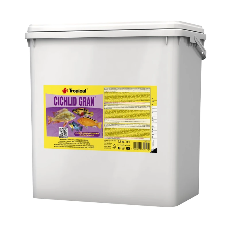 Tropical CICHLID GRAN 10L / 5,5kg - high-protein, colour-enhancing sinking granules for omnivorous and carnivorous cichlids, including malawi species