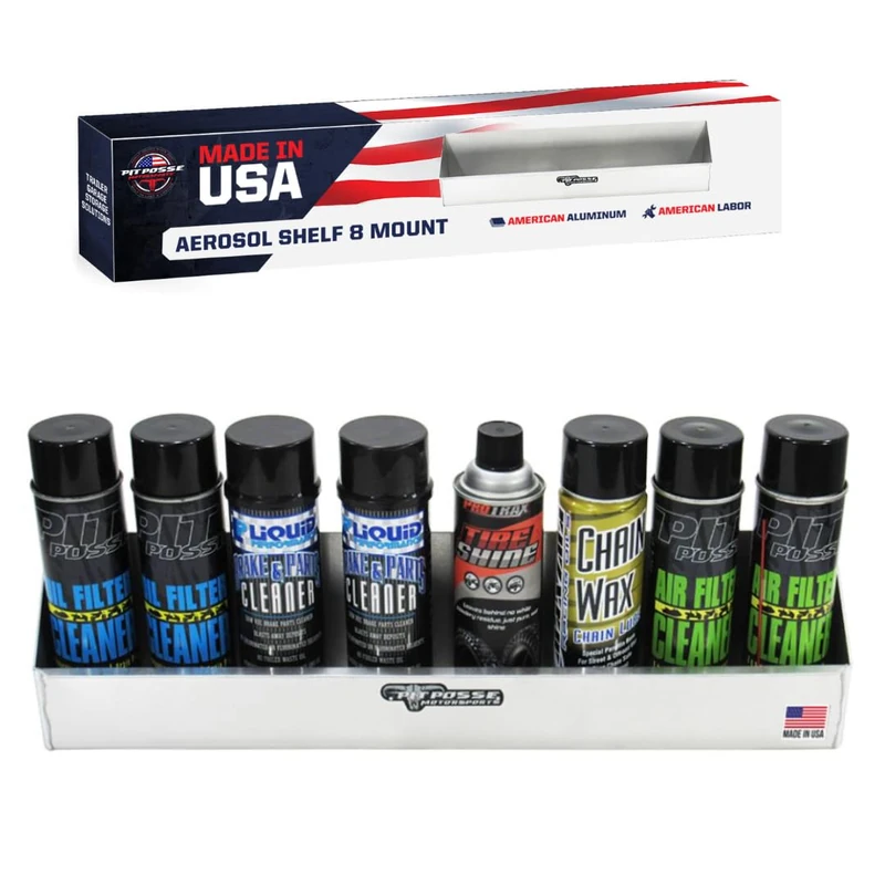 Pit Posse 567 Aerosol Shelf 8 Mount Aluminum Cabinet Shop Garage Enclosed Race Car NHRA Trailer Accessory (Silver)