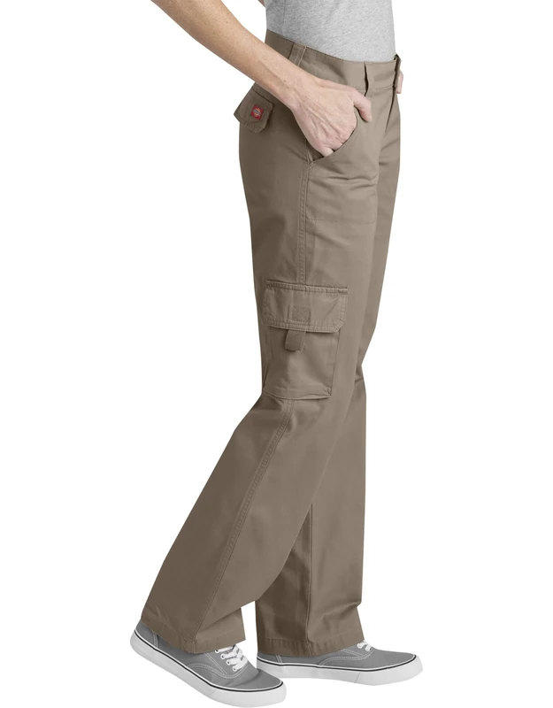 Dickies, Women's, Twill Cargo Pant Straight, Rinsed Pebble Brown, 14/Regular