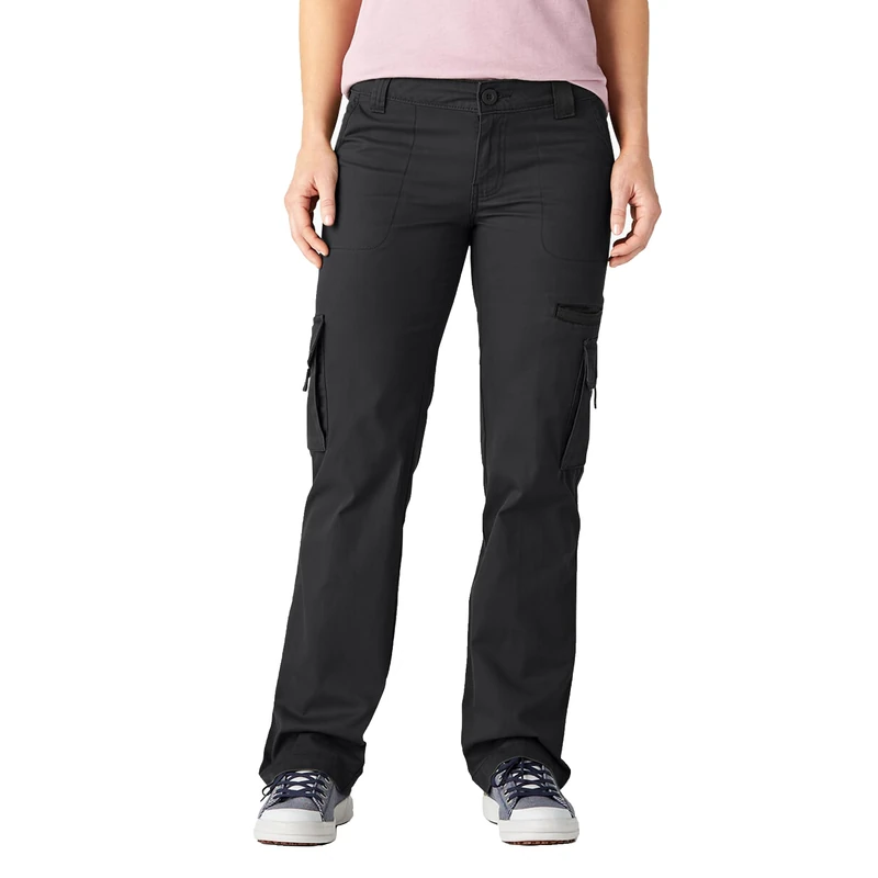 Dickies, Women's, Twill Cargo Pant Straight, Rinsed Black, 4/Regular