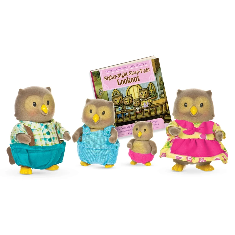 Li'l Woodzeez – Owl Family Set with Storybook – 5 Pieces Miniature Animal Figurines – Collectible Toy Figures for Kids – Family Playtime Toys 3+ Years