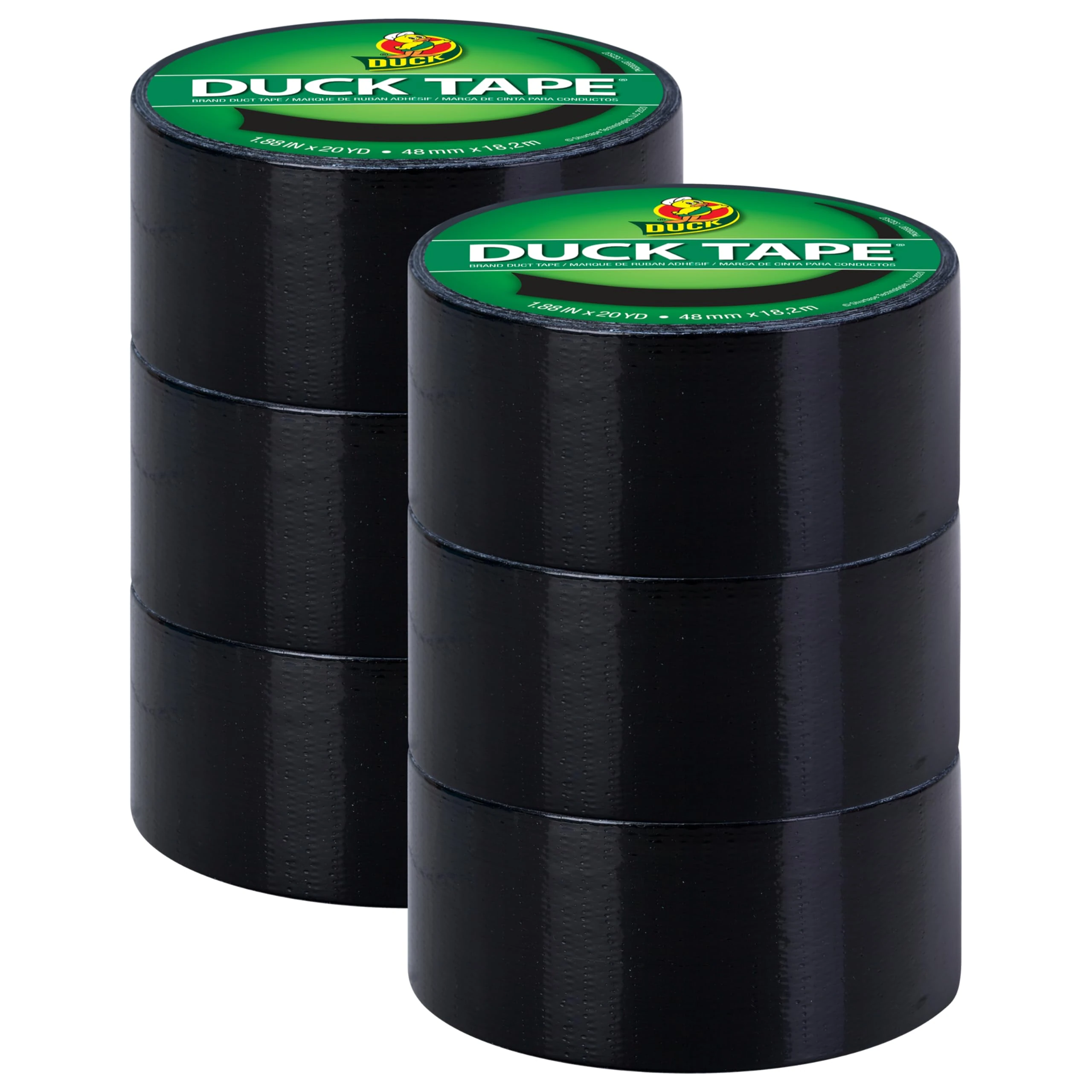 Duck 1265013_C Tape Solid Colours Black 48mm X 18.2m, Pack of 6