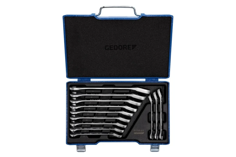 GEDORE Open-ended spanner set with ring ratchet, Reversible, 12-pc. Set, AF 8-19 mm, Angled, Spanner, 7 UR-012