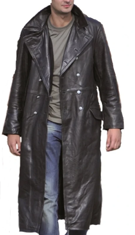 Mil-Tec German Officer Black Leather Great Coat, Size 54 EU - Image 1