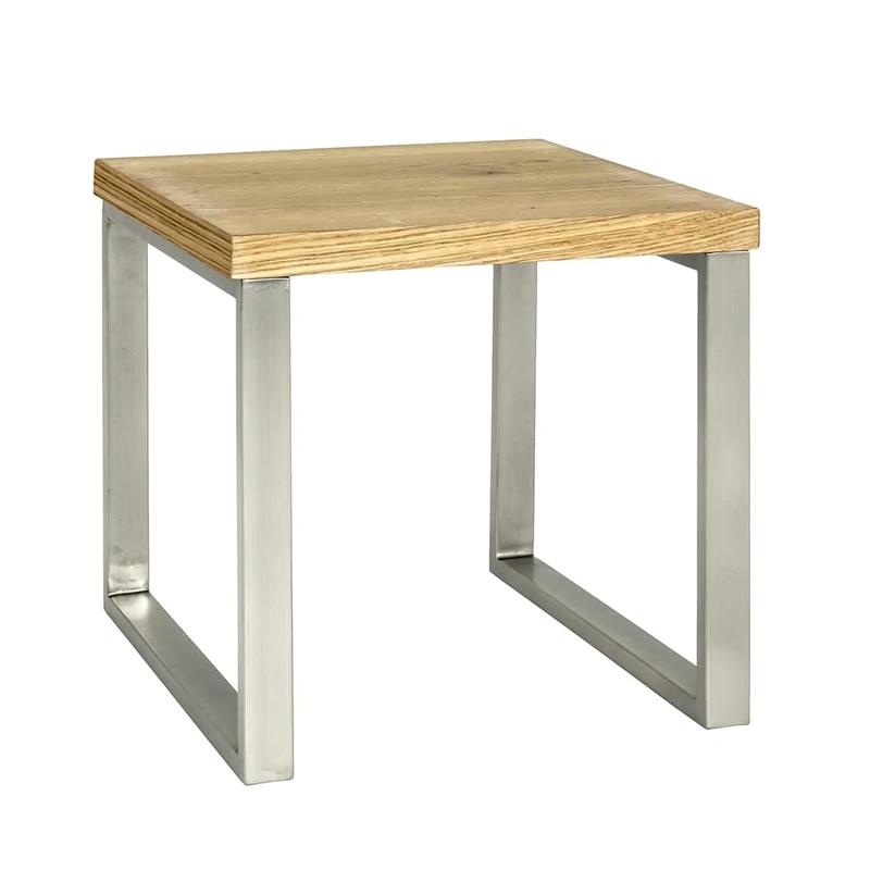 HAKU Möbel End Table Stainless Steel Look, Oak, Genuine Wood Veneer, Mdf, Metal, Honeycomb Panel - Size: W 45 cm X H 45 cm X D 50 cm, Style: Modern