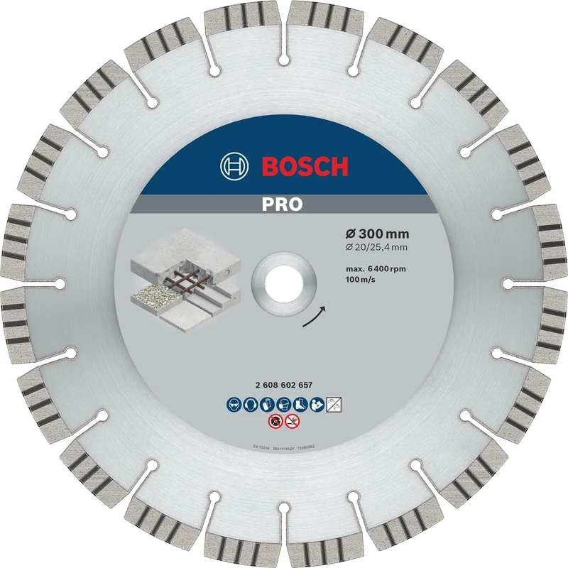 Bosch 1x PRO Concrete Diamond Cutting Disc for Bore 25.4 and Table and Petrol Saws (for Concrete, Reinforced concrete, Ø 300 mm, Professional Accessory Table Circular Saw, Petrol Saw)