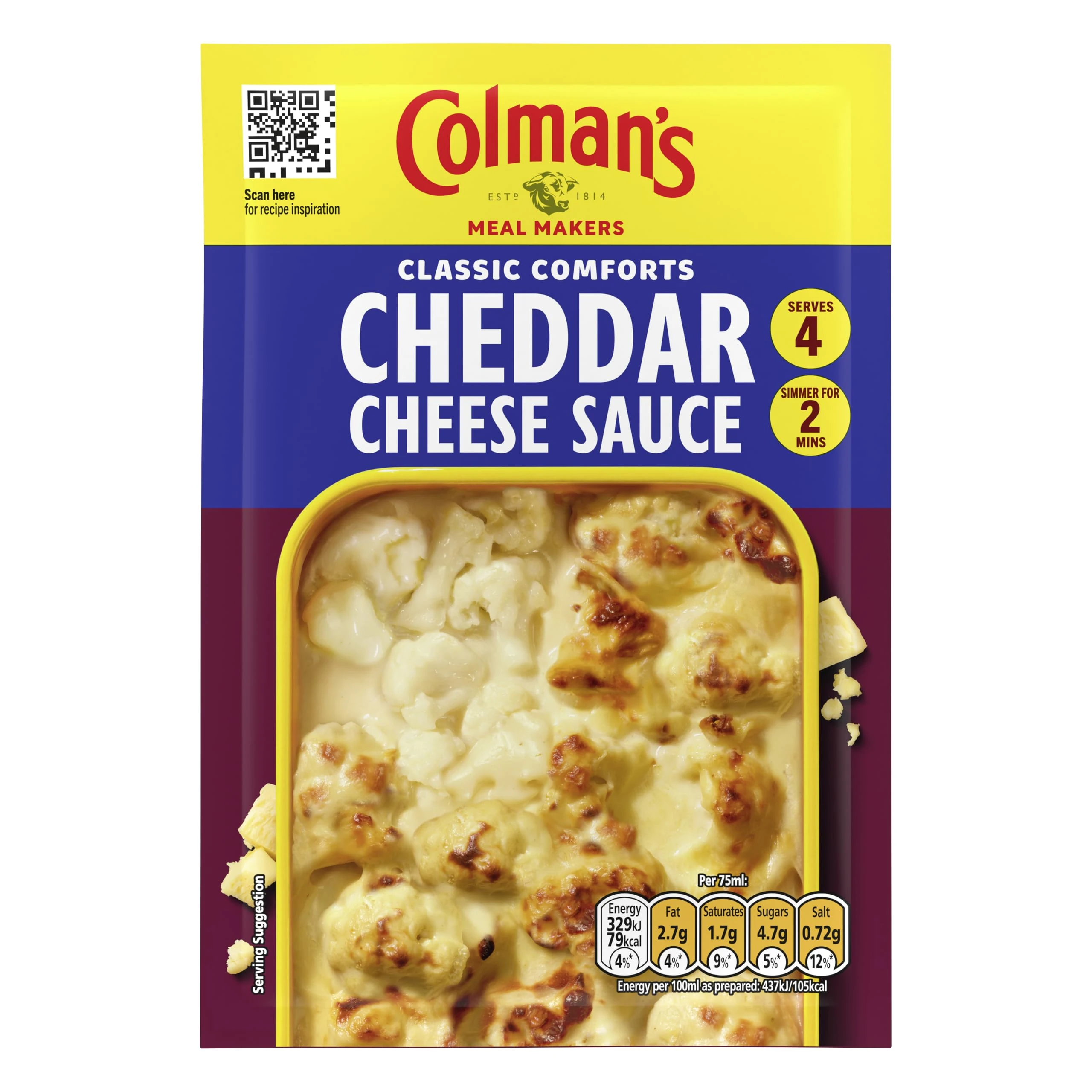 Colman's Classic Comforts Cheddar Cheese Sauce Meal Maker perfect with vegetables and pasta quick to prepare sauce mix 40 g