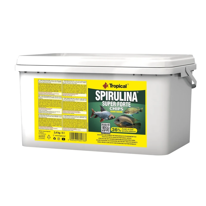 SUPER SPIRULINA FORTE CHIPS 5L / 2,6kg - Spirulina-Rich Chips for Large Algae-Eating Fish (Color, Growth & Immunity Boost)